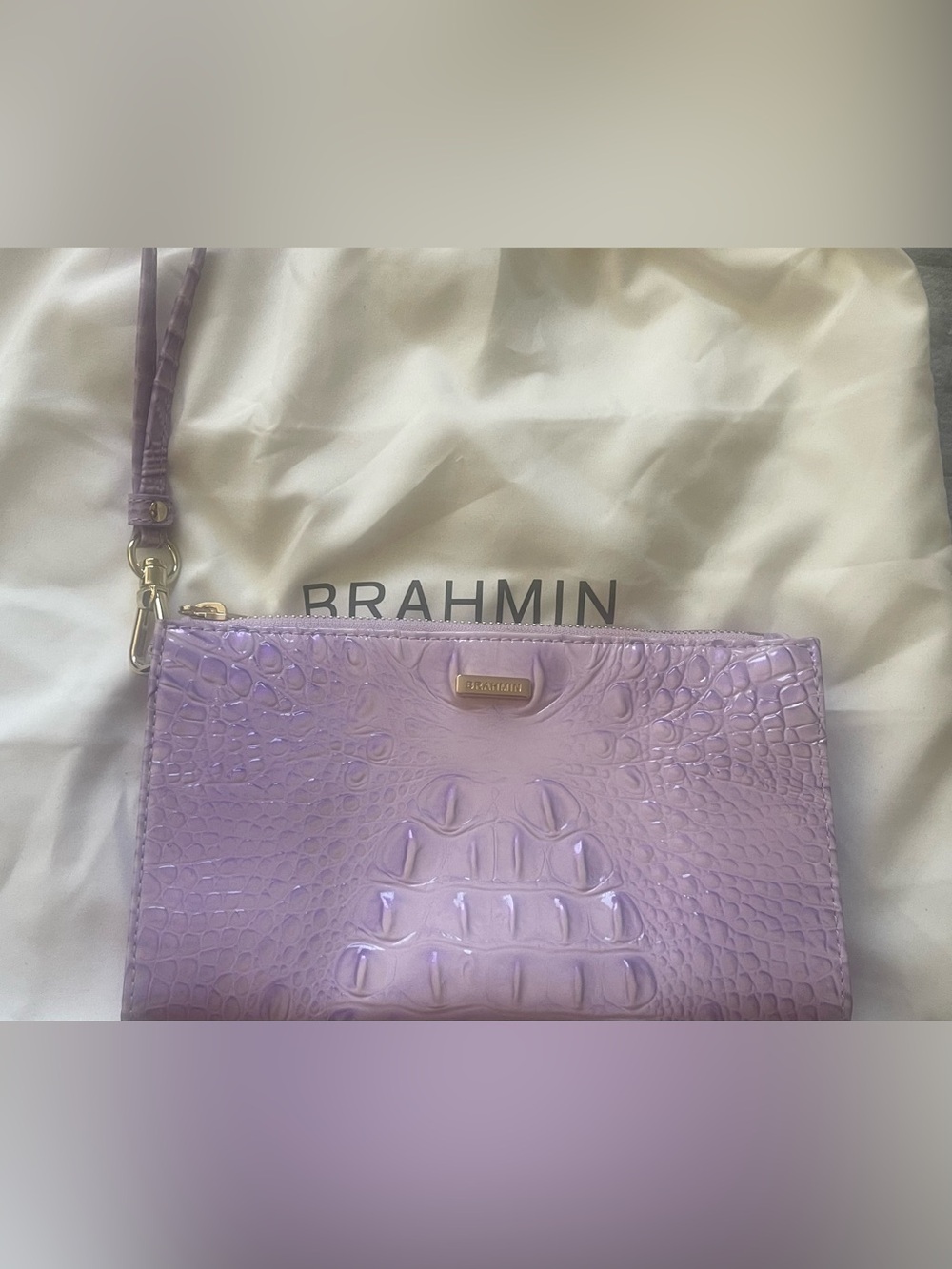Brahmin Lilac Croc-Embossed Wristlet Clutch